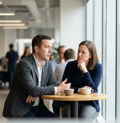 Two professionals in a moment of connection