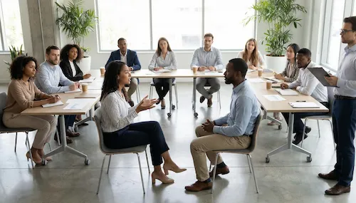 Workshop with participants in role-play exercise